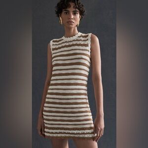 Veronica Beard Striped Brown and White Sleeveless Dress